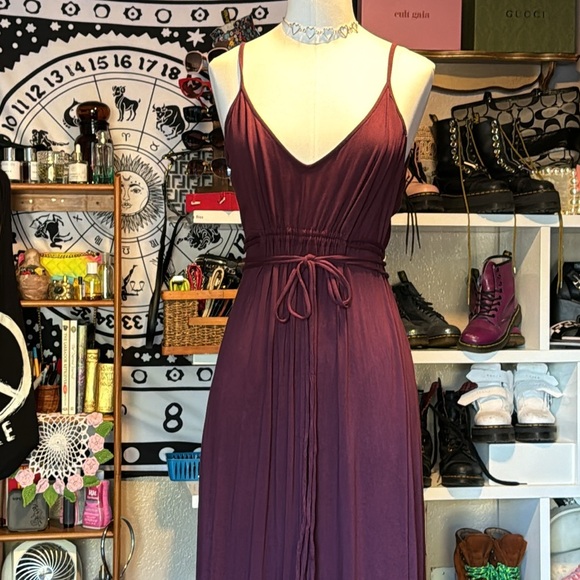 Moda International maxi dress adjustable spaghetti strap long waist tie sz med - Picture 3 of 10